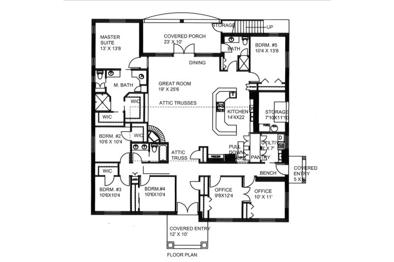 Home Plan - Floor Plan - Main Floor for Ranch House Plan #117-868 - 5 bed, 3 bath