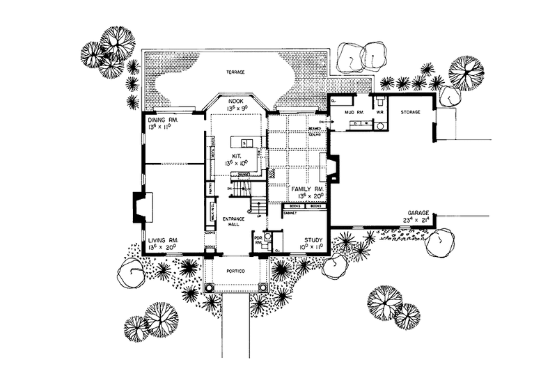 House Blueprint - Floor Plan - Main Floor for Classical House Plan #72-613 - 4 bed, 2 bath