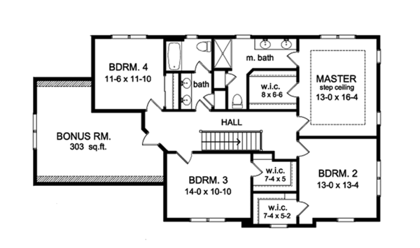 Architectural House Design - Colonial Floor Plan - Upper Floor Plan #1010-155