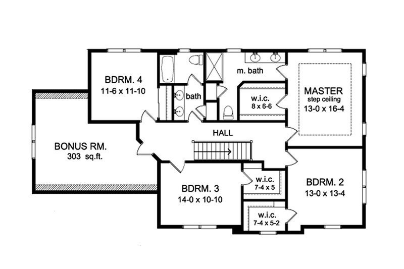 Architectural House Design - Floor Plan - Upper Floor for Colonial House Plan #1010-155 - 4 bed, 2.5 bath