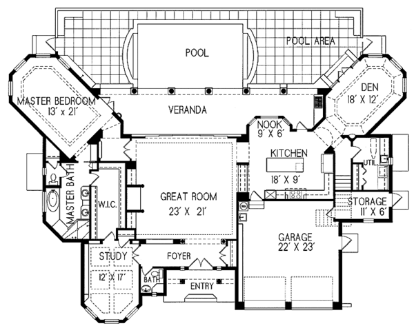 Architectural House Design - Mediterranean Floor Plan - Main Floor Plan #76-127
