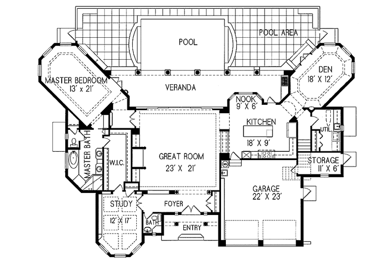 Home Plan - Floor Plan - Main Floor for Mediterranean House Plan #76-127 - 3 bed, 2.5 bath