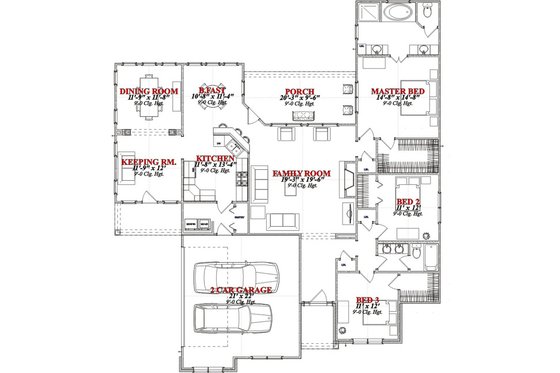 Floor Plan - Main Floor for Traditional House Plan #63-310 - 3 bed, 2 bath