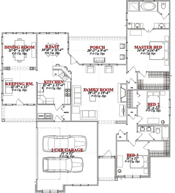 Traditional Style House Plan - 3 Beds 2 Baths 2135 Sq Ft Plan #63-310 