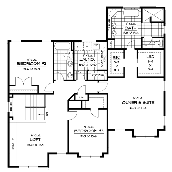 Architectural House Design - European Floor Plan - Upper Floor Plan #51-656