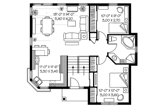 Floor Plan - Main Floor for European House Plan #23-2387 - 2 bed, 1 bath