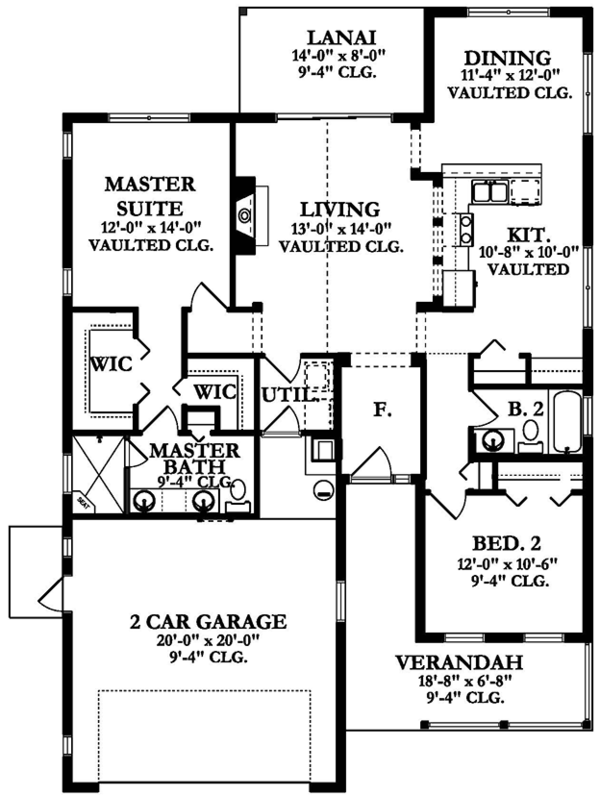 Ranch Style House Plan 2 Beds 2 Baths 1400 Sq/Ft Plan