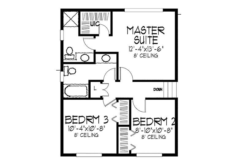 House Blueprint - Floor Plan - Upper Floor for Tudor House Plan #51-692 - 3 bed, 2.5 bath