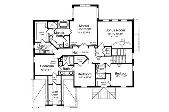 Floor Plan - Upper Floor for Colonial House Plan #46-507 - 6 bed, 5.5 bath