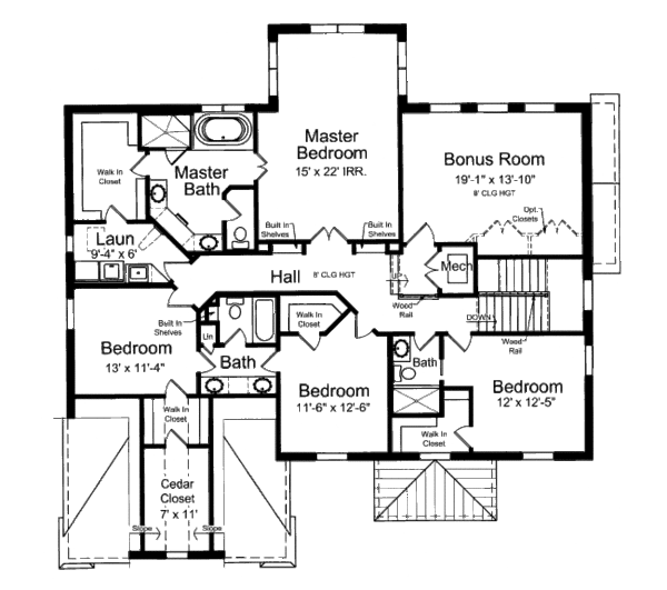 Colonial Floor Plan - Upper Floor Plan #46-507