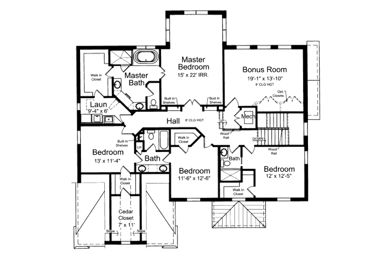 Dream House Plan - Floor Plan - Upper Floor for Colonial House Plan #46-507 - 6 bed, 5.5 bath