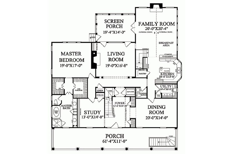 Architectural House Design - Floor Plan - Main Floor for Colonial House Plan #137-101 - 4 bed, 4.5 bath