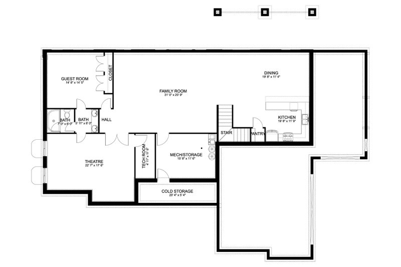 House Design - Floor Plan - Lower Floor for European House Plan #1060-293 - 5 bed, 3.5 bath