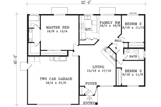 Floor Plan - Main Floor for Ranch House Plan #1-1242 - 3 bed, 2 bath
