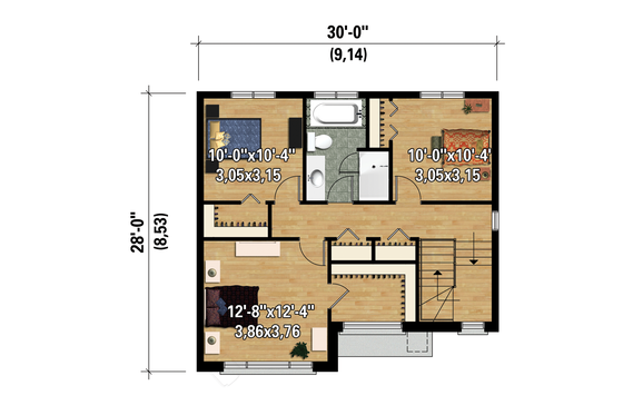 Floor Plan - Upper Floor 1 for Contemporary House Plan #25-4278 - 3 bed, 1 bath