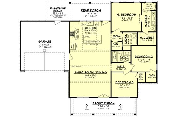 Floor Plan - Main Floor for Farmhouse House Plan #430-318 - 3 bed, 2 bath