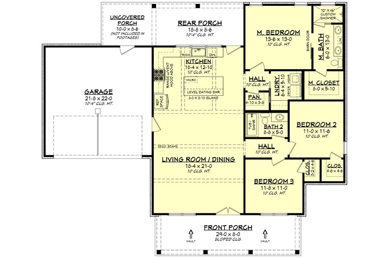 Architectural House Design - Floor Plan - Main Floor for Farmhouse House Plan #430-318 - 3 bed, 2 bath