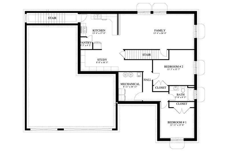 House Design - Floor Plan - Lower Floor for Ranch House Plan #1060-396 - 2 bed, 2 bath