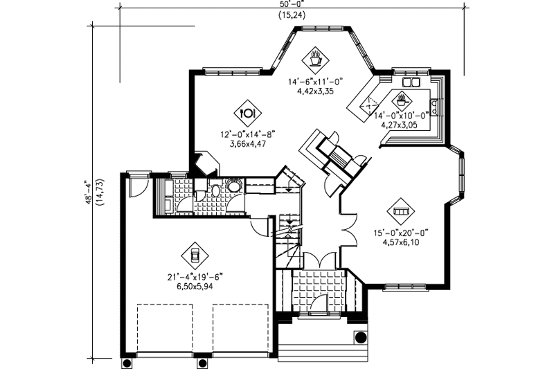 House Design - Floor Plan - Main Floor for European House Plan #25-2015 - 4 bed, 1.5 bath