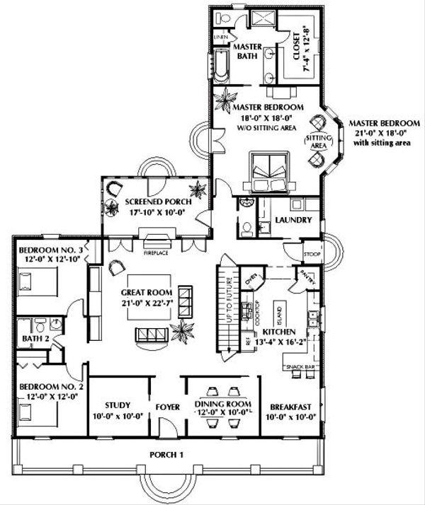 Home Plan - Southern Floor Plan - Main Floor Plan #44-154