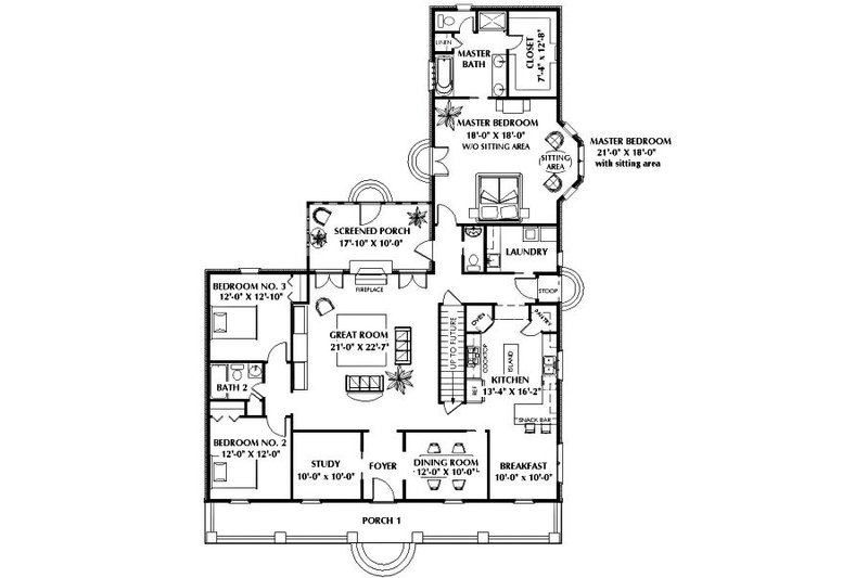 Home Plan - Floor Plan - Main Floor for Southern House Plan #44-154 - 3 bed, 2.5 bath