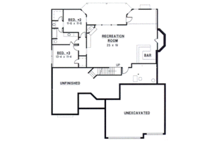 Floor Plan - Lower Floor for European House Plan #67-377 - 4 bed, 3 bath