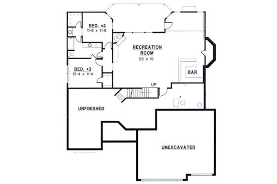 Floor Plan - Lower Floor for European House Plan #67-377 - 4 bed, 3 bath