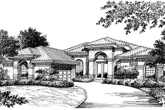 Exterior - Front Elevation for Mediterranean House Plan #417-237 - 3 bed, 2.5 bath
