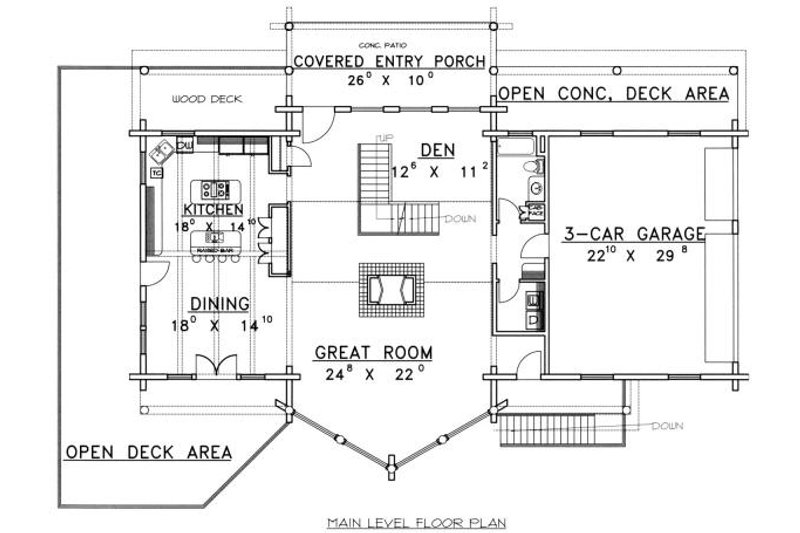 Home Plan - Floor Plan - Main Floor for Log House Plan #117-271 - 5 bed, 3.5 bath