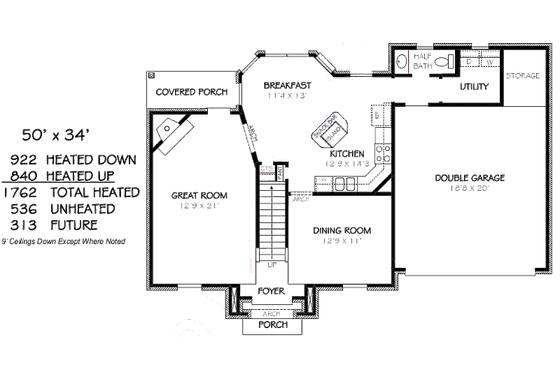 Floor Plan - Main Floor for Traditional House Plan #424-227 - 3 bed, 2.5 bath