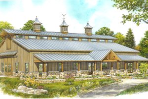 House Blueprint - Barndominium Exterior - Front Elevation Plan #140-196