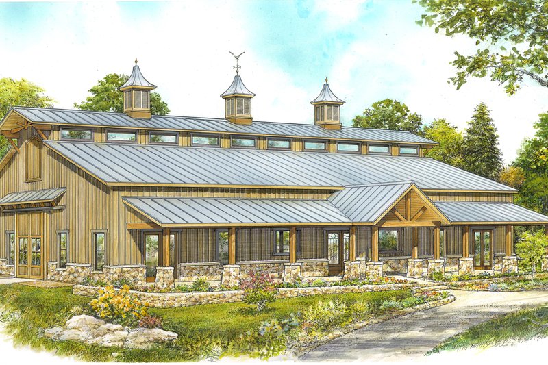 House Blueprint - Barndominium Exterior - Front Elevation Plan #140-196