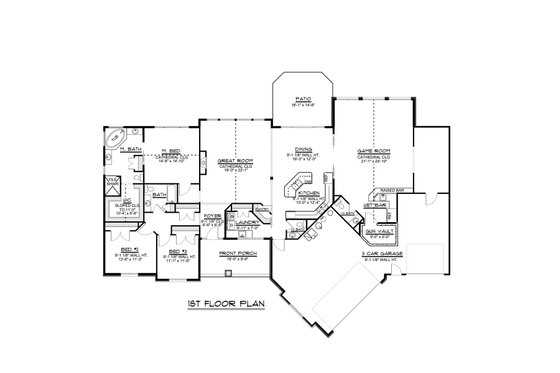 Floor Plan - Main Floor for Craftsman House Plan #1064-78 - 3 bed, 2.5 bath