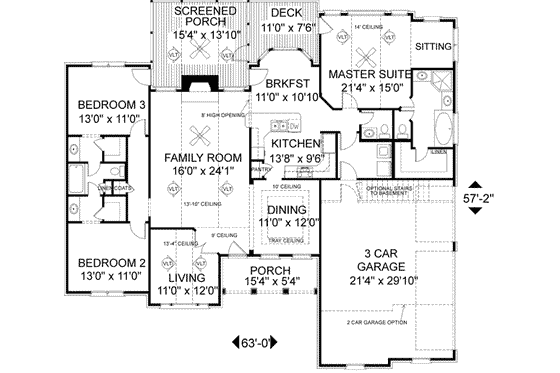 Floor Plan - Main Floor for Southern House Plan #56-149 - 3 bed, 2.5 bath