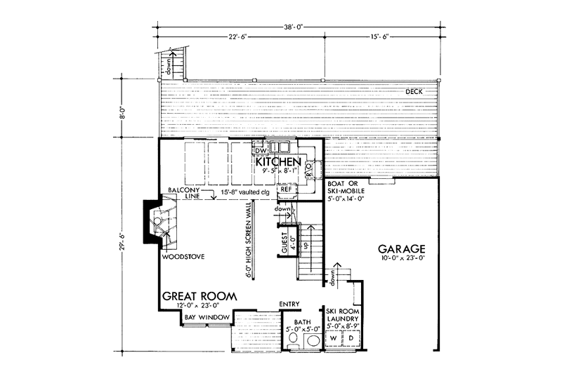Architectural House Design - Floor Plan - Main Floor for Country House Plan #320-1180 - 2 bed, 1 bath