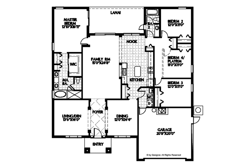 Dream House Plan - Floor Plan - Main Floor for Mediterranean House Plan #999-101 - 4 bed, 2 bath