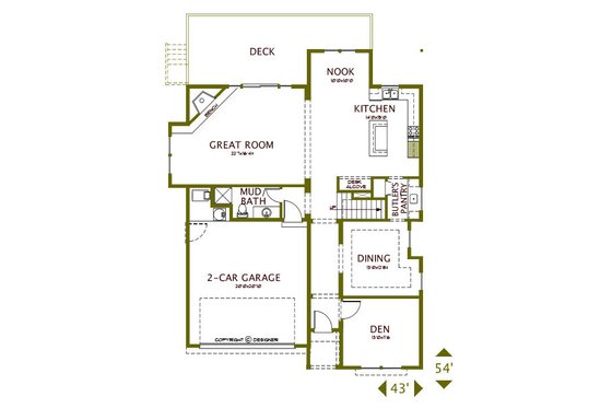 Floor Plan - Main Floor for European House Plan #487-5 - 4 bed, 3 bath