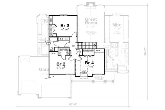 Floor Plan - Upper Floor for Craftsman House Plan #20-1660 - 4 bed, 3 bath