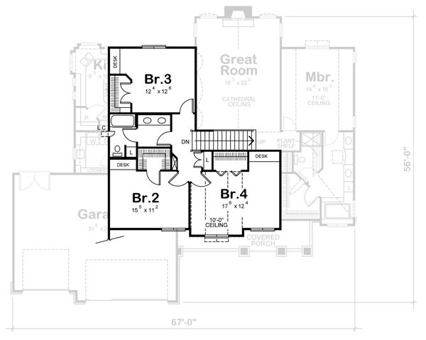 Architectural House Design - Craftsman Floor Plan - Upper Floor Plan #20-1660
