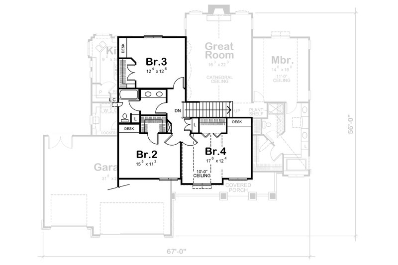 Architectural House Design - Floor Plan - Upper Floor for Craftsman House Plan #20-1660 - 4 bed, 3 bath