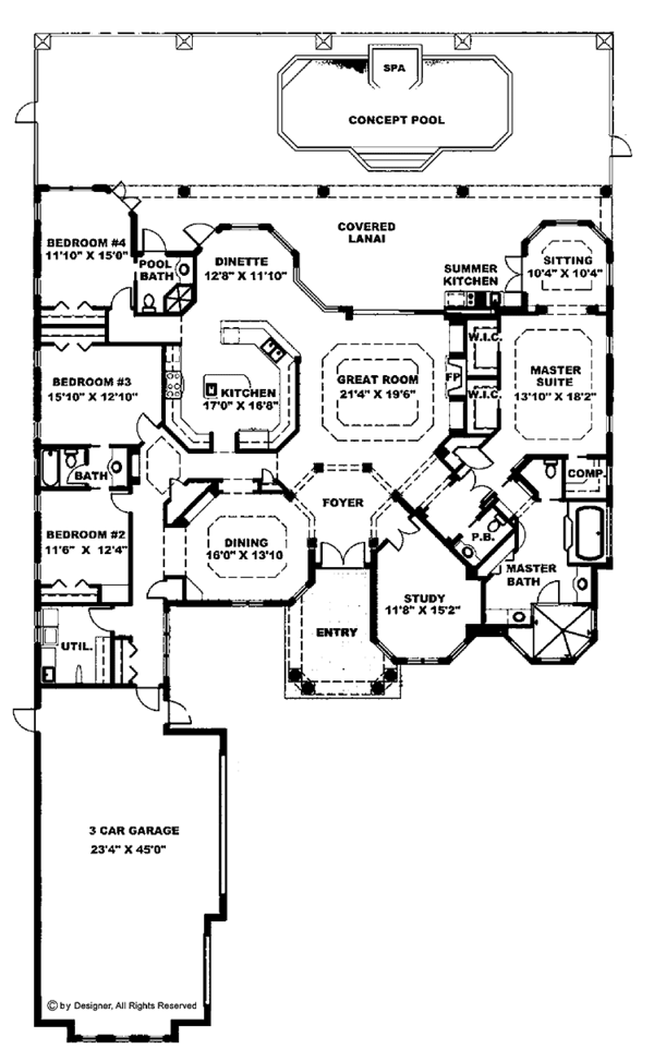 House Design - Mediterranean Floor Plan - Main Floor Plan #1017-51