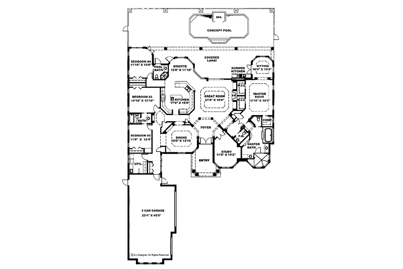 Home Plan - Floor Plan - Main Floor for Mediterranean House Plan #1017-51 - 4 bed, 3.5 bath