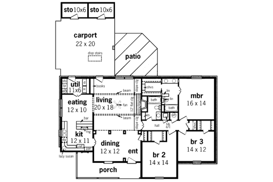 Floor Plan - Main Floor for Country House Plan #45-327 - 3 bed, 2 bath