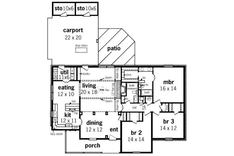 Dream House Plan - Floor Plan - Main Floor for Country House Plan #45-327 - 3 bed, 2 bath