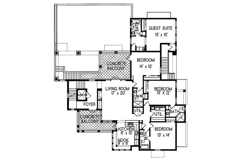 House Design - Floor Plan - Main Floor for Mediterranean House Plan #76-129 - 7 bed, 7.5 bath
