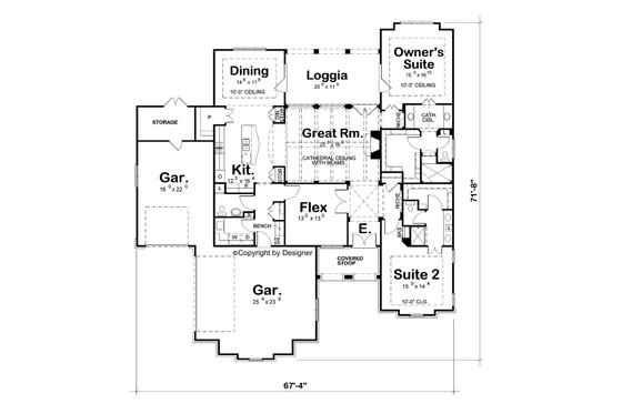 Floor Plan - Main Floor for European House Plan #20-2067 - 2 bed, 2 bath