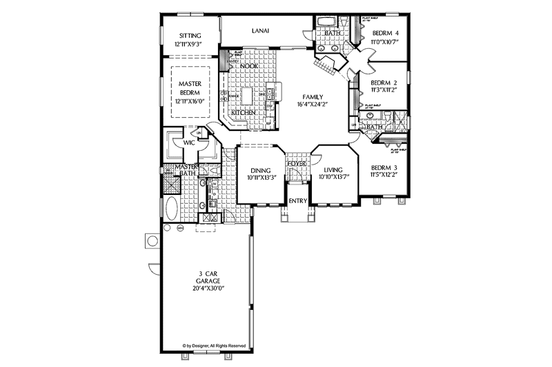Dream House Plan - Floor Plan - Main Floor for Mediterranean House Plan #999-123 - 4 bed, 3 bath