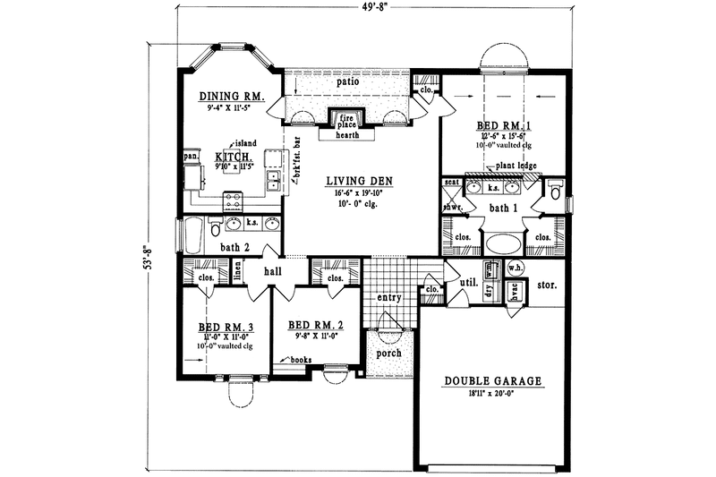 Dream House Plan - Floor Plan - Main Floor for Country House Plan #42-714 - 3 bed, 2 bath