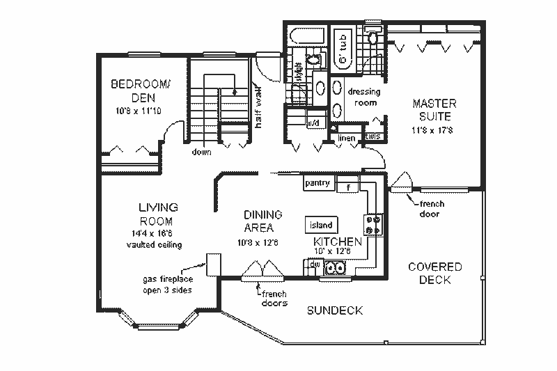 Home Plan - Floor Plan - Main Floor for European House Plan #18-138 - 3 bed, 2 bath