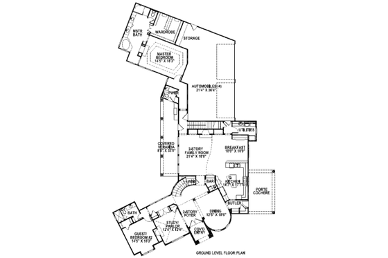 Floor Plan - Main Floor for Mediterranean House Plan #141-223 - 4 bed, 3.5 bath